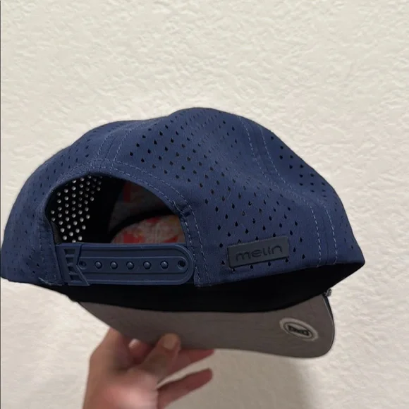 Navy Blue Snapback Hat with Gray Brim - Picture 3 of 5